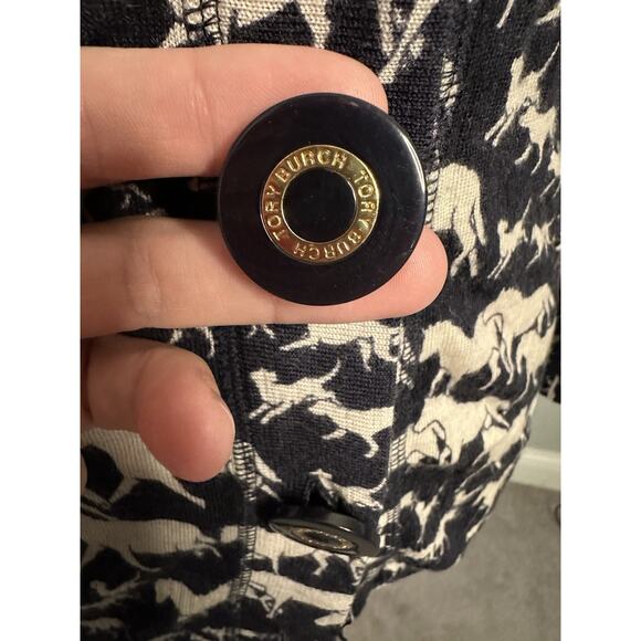 *FIRM* Tory Burch Wool Horse Equestrian Print Big Button Cardigan Small READ - Picture 6 of 8